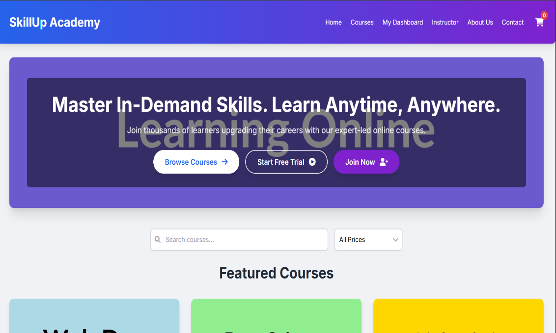 Online Courses Website – SkillUp Academy HTML CSS JS Project Free